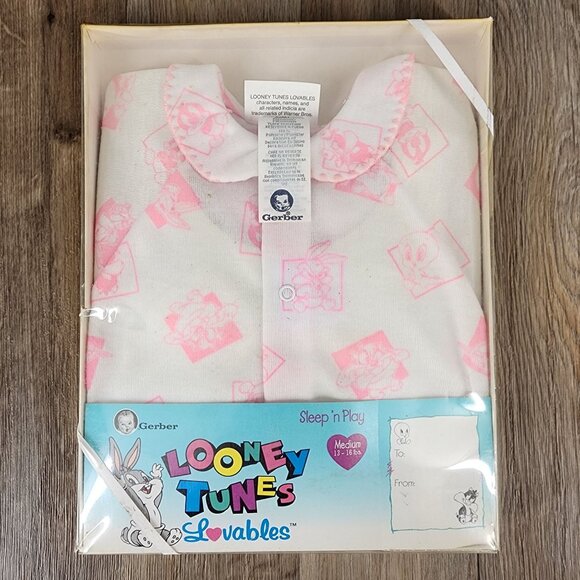 Vintage 1993 Gerber Looney Tunes Lovables Sleep N‎ Play Pajamas Medium 18-24 M - Picture 1 of 4